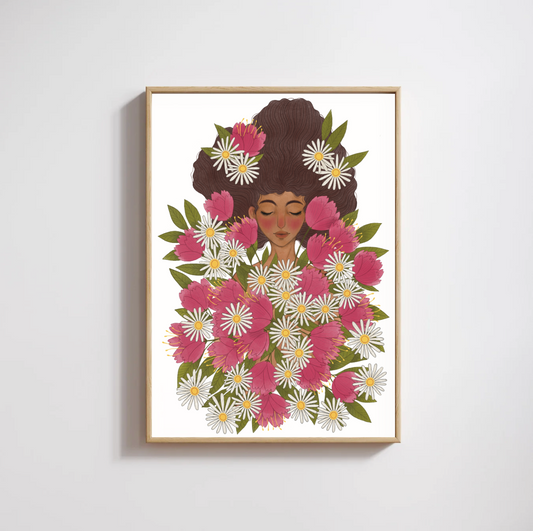 Pink Flower Girl Art Print
